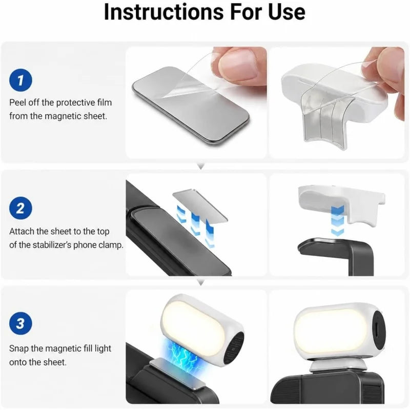 Magnetic Mini Fill Light with Phone Clip & Cold Shoe, Portable LED Video Light Compatible For DJI Osmo Mobile 6/SE Gimbal, Phone & DSLR Camera, Rechargeable Pocket Selfie Light for Vlogging