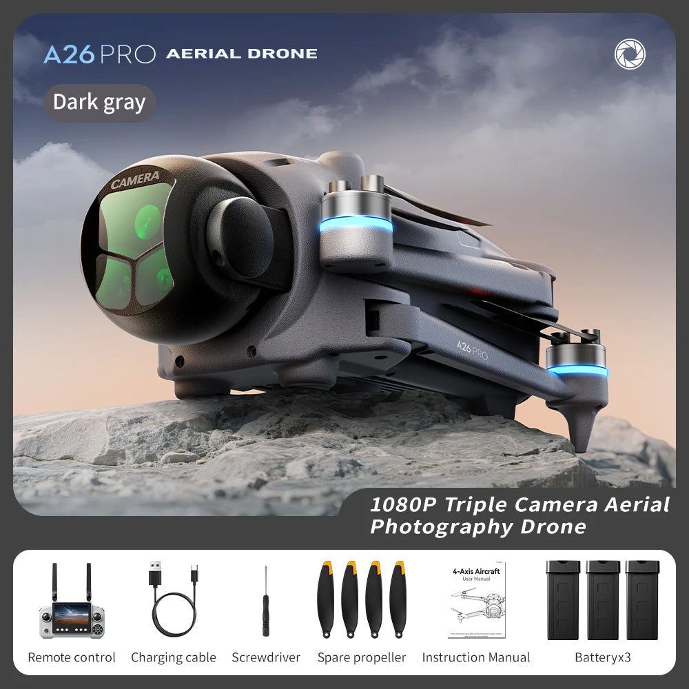 Lenovo A26 Pro Drone 4K HD 8k Triple Camera FPV Brushless Motor Obstacle Avoidance Foldable RC Quadcopter Professional Aerial