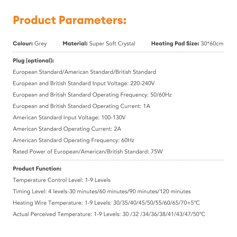 Electric Heating Pad Soft Heated Pad 9 Constant Temperature Levels 4 Mode timing Blanket for Shoulder Knee Legs Keep Warm