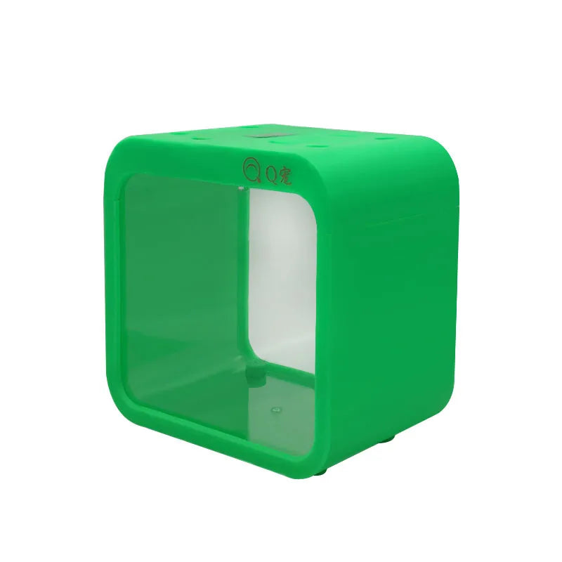 Desktop Transparent Acrylic Fish Tank Plastic Small Goldfish Tank Creative Aquarium with LED Light Decoration (No Batteries)