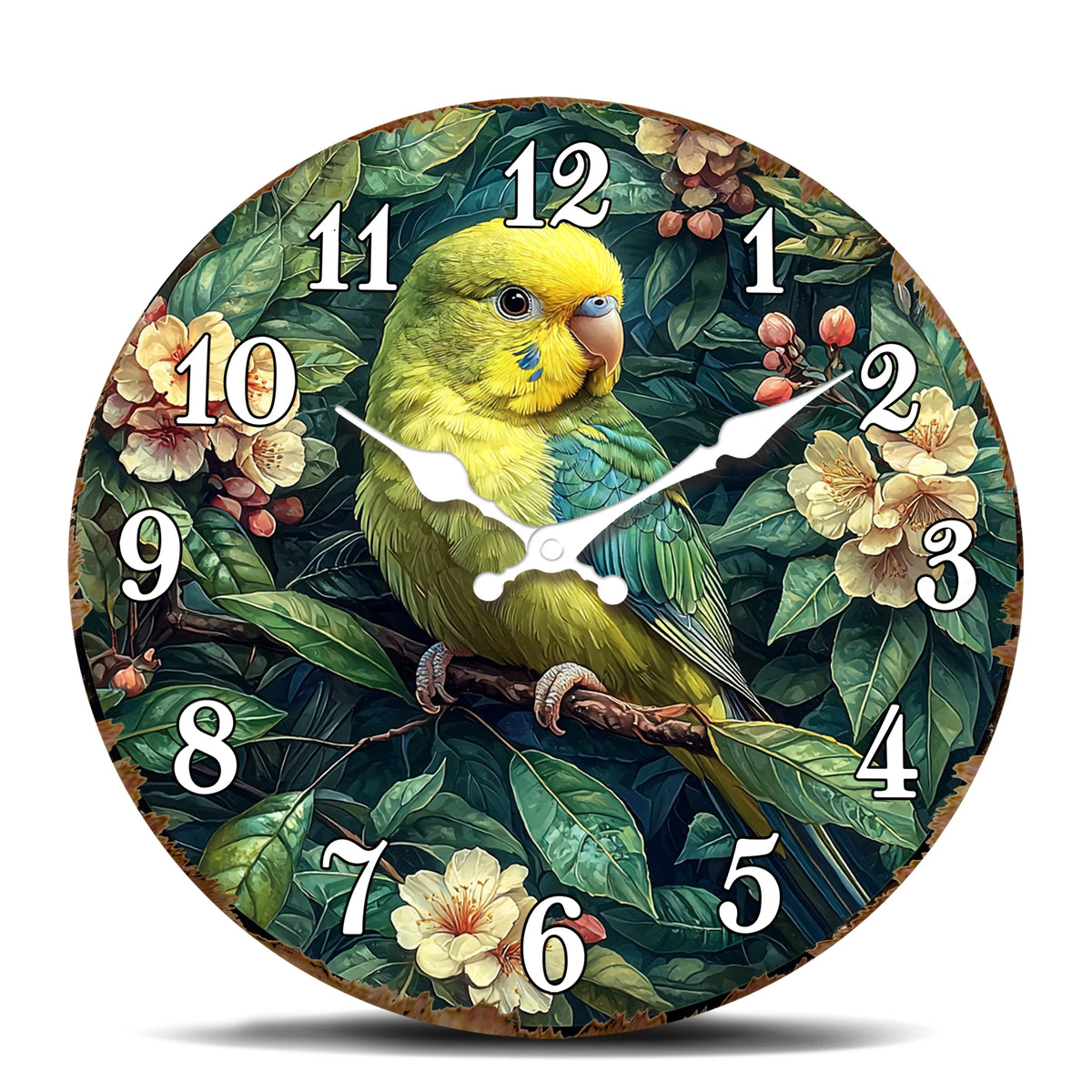 Vibrant Parrot on Branch Wall Clock - Tropical Bird Theme Decorative Timepiece for Home