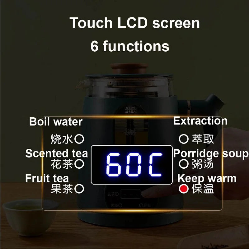 110V 220V Multifunctional Portable Tea Maker Home Health Pot Automatic Insulation Glass Steam Flower Teapot Heating Pot 800ml
