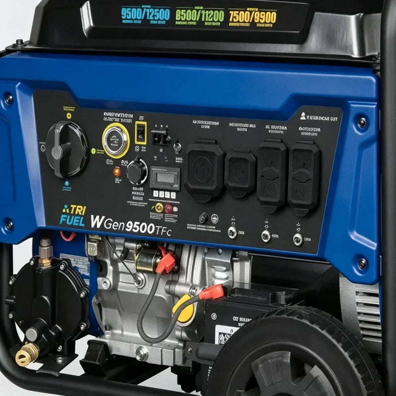 Outdoor Power Equipment 12500 Peak Tri-Fuel Portable Generator, Remote Electric Start Household Backup Power Generator