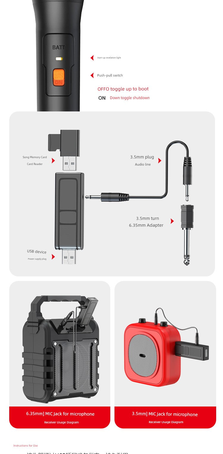 Wireless Microphone U Band Rod Stereo Handheld Microphone Outdoor Square Dance Power Amplifier, Speaker Singing Universal Headset