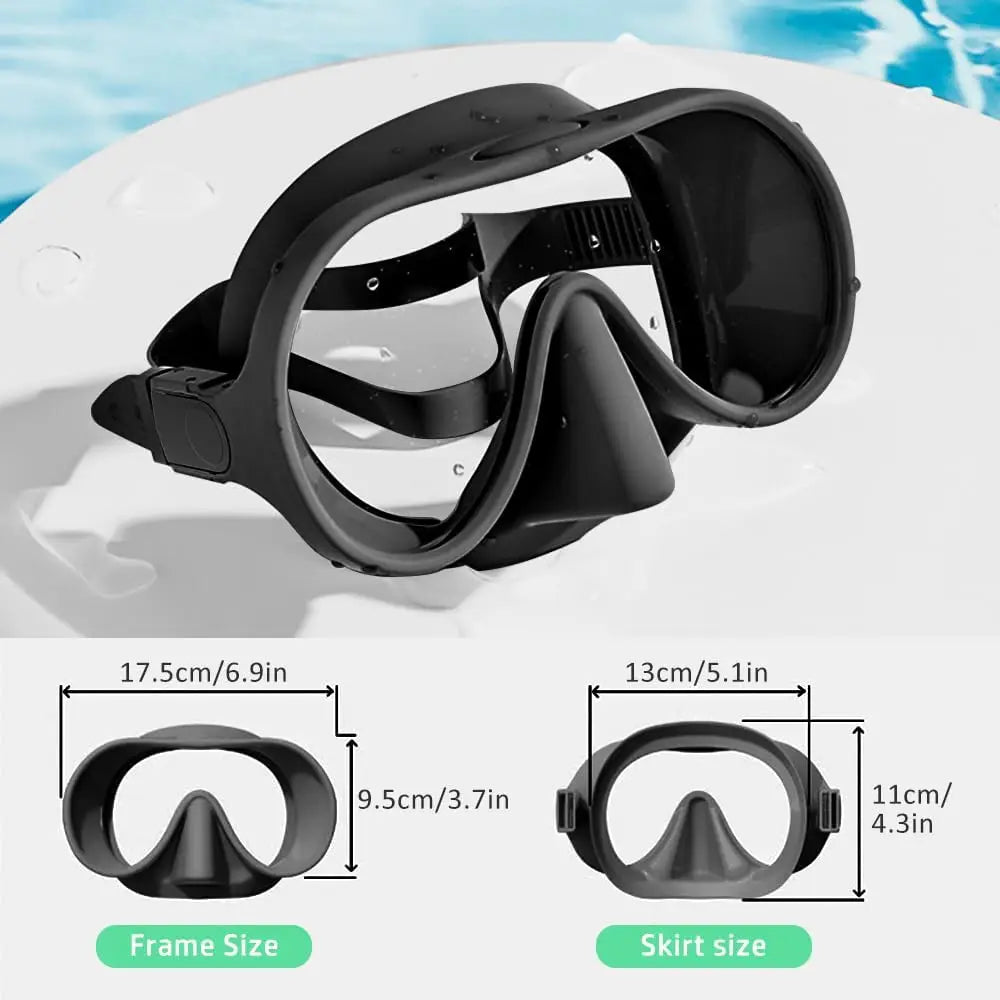 Frameless Diving Mask HD Panoramic Ultra Wide View Tempered Glass Snorkeling Swimming Goggles Suitable for Adults