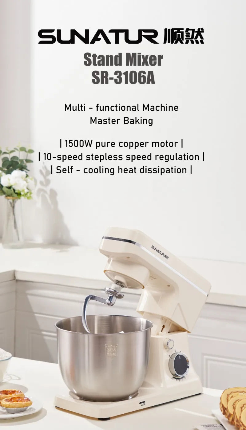 SUNATUR 5.5L New Planetary Stand Mixer Chef Machine Household Automatic Dough Kneading Home Appliance Professional 220V