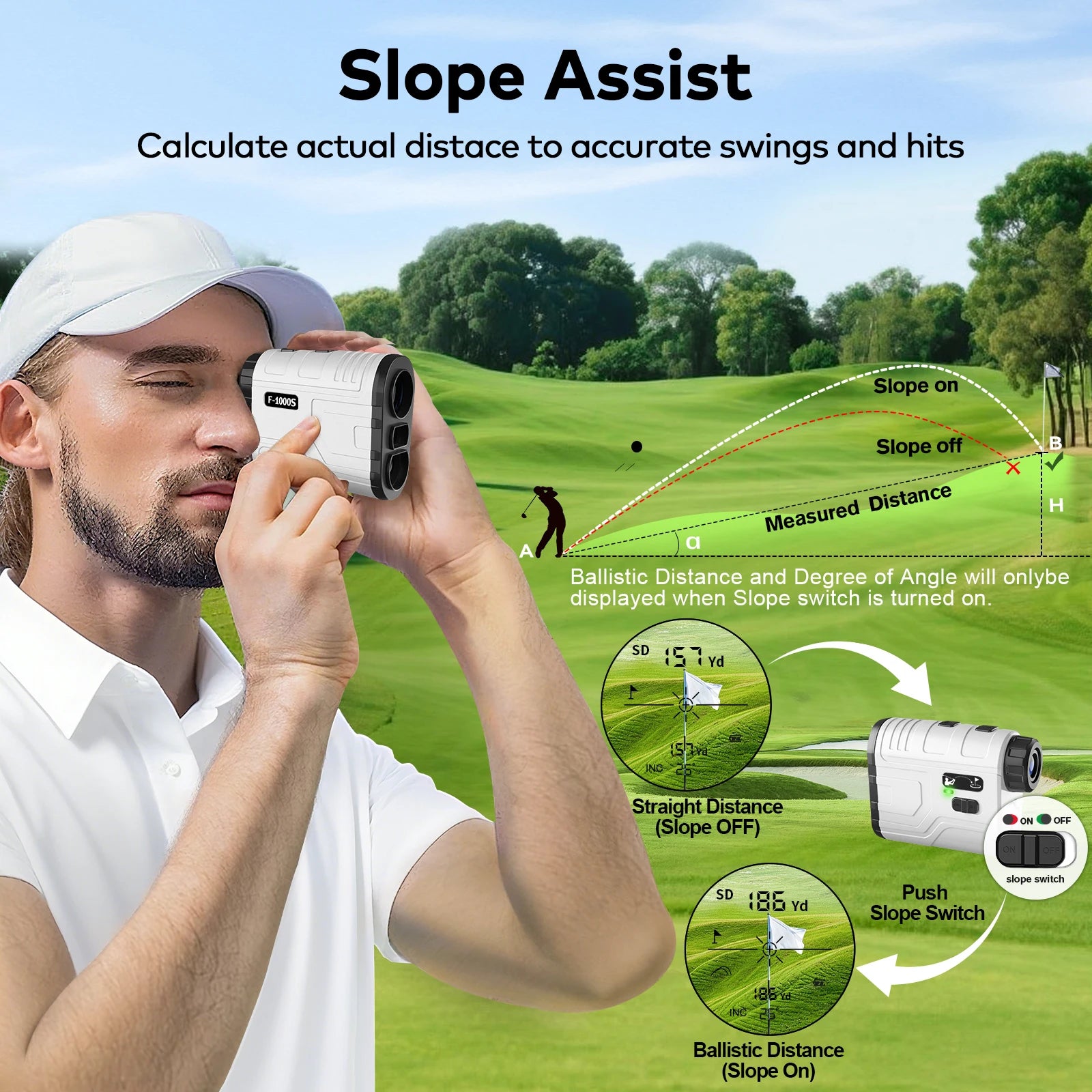 1200Yard Golf Rangefinder Rechargeable Golf Range Finder Digital 6X Magnification Slope Switch Flag Lock Vibration Fog Mode Speed Angle Scan Range Finder Telescope for Golf Hunting Outdoor