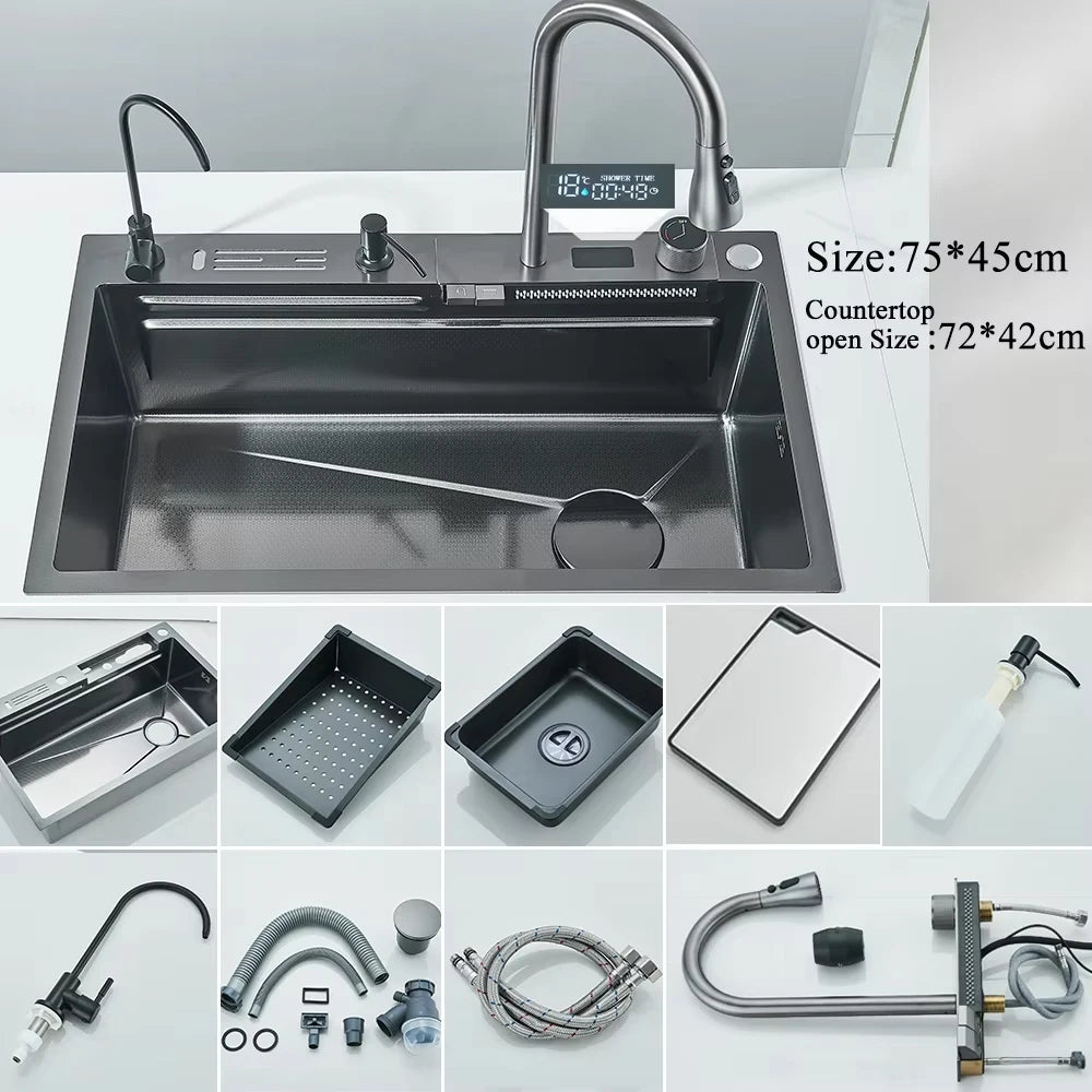 Stainless Steel Waterfall Kitchen Sink