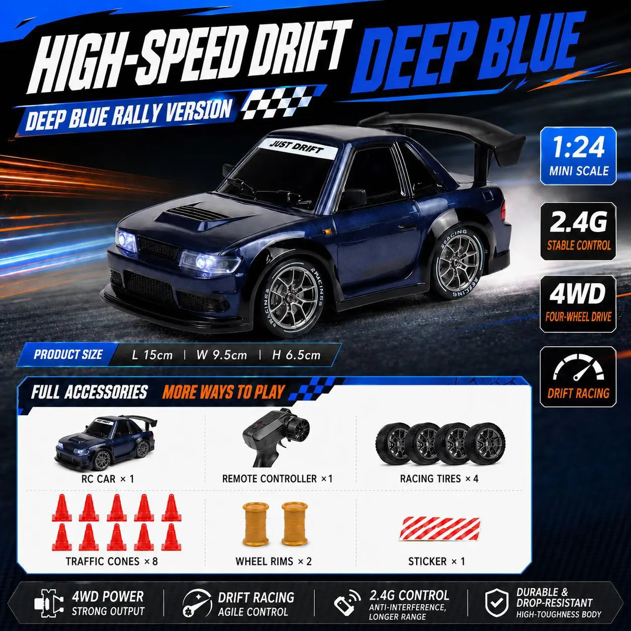 New Rc Drift Car 1 To 24 Scale Dinosaur Painted Four Wheel Drive Led Lights Aerodynamic Rear Wing Decorative Ornament
