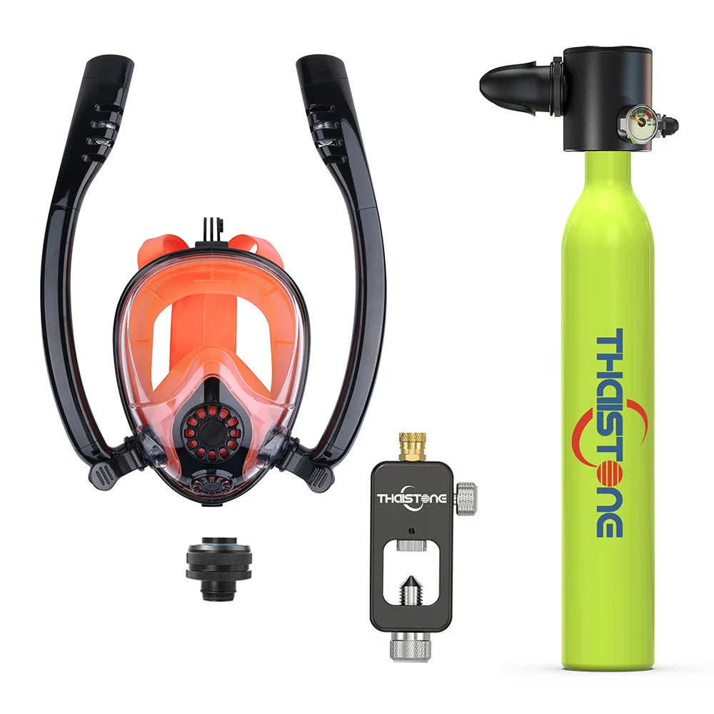 THAISTONE Diving Tank with Snorkel Mask 0.5L Mini Scuba Portable Lungs Oxygen Cylinder Full Face Diving Mask 5-10 Mins