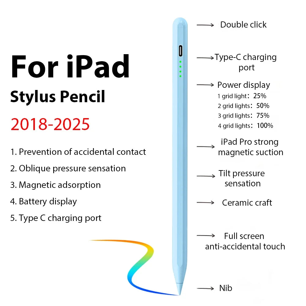 For Apple Pencil Stylus For iPad A16 Air 11 5 4 Pro 11th 13 12.9 M4 M3 M2 Pens 10 9 10th 9th Generation Mini 7 6 2025 Touch Pen