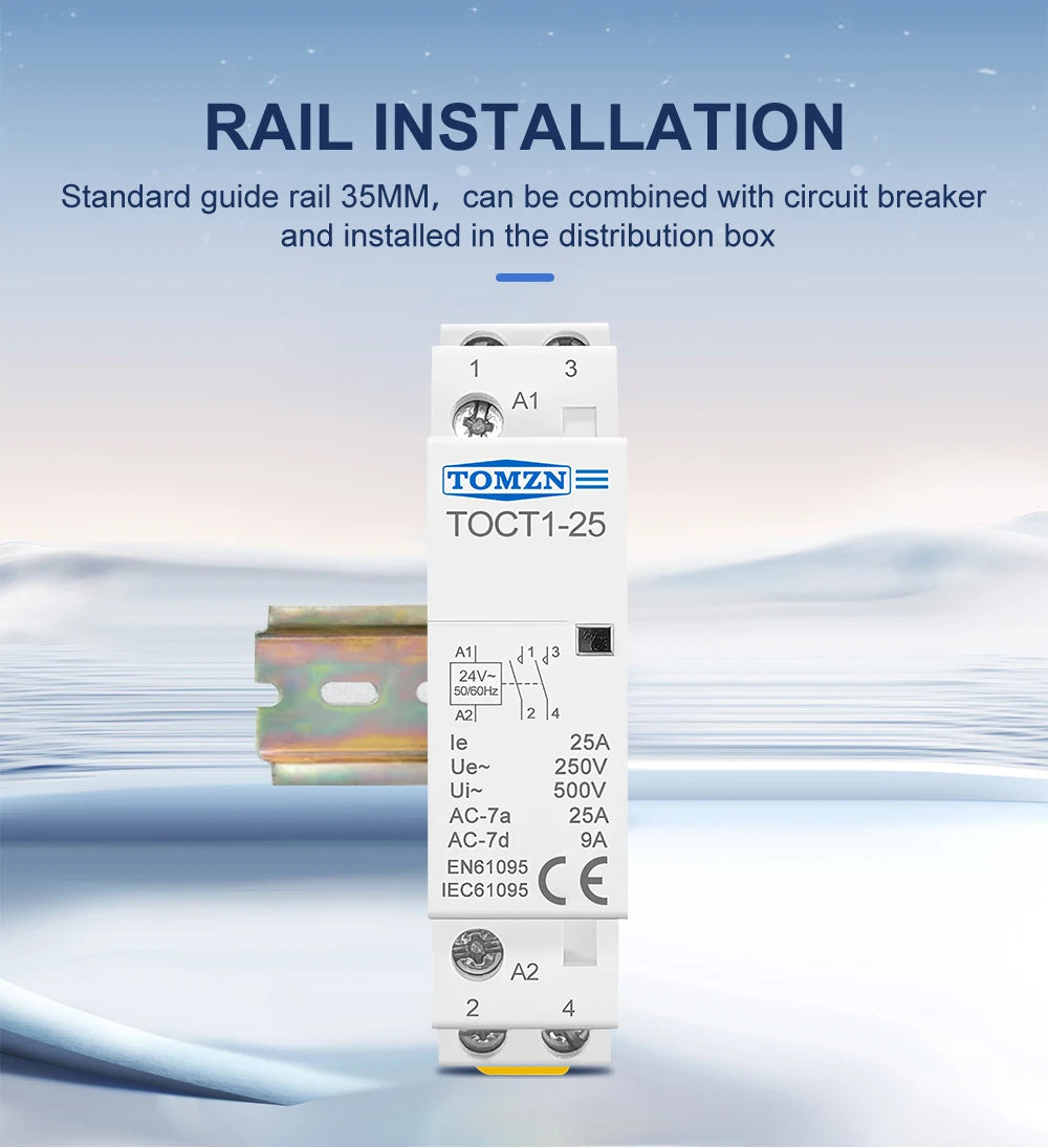 TOCT1 2P 25A 24VAC 50/60Hz Din Rail Household AC Modular Contactor 2NO or 1NO 1NC