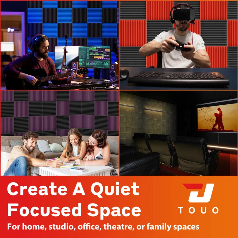 TOUO Sound-Absorbing Foam 6-48 Pcs Acoustic Foam Panels Wall Soundproofing Studio Acoustic Treatment Sound Absorbing Material