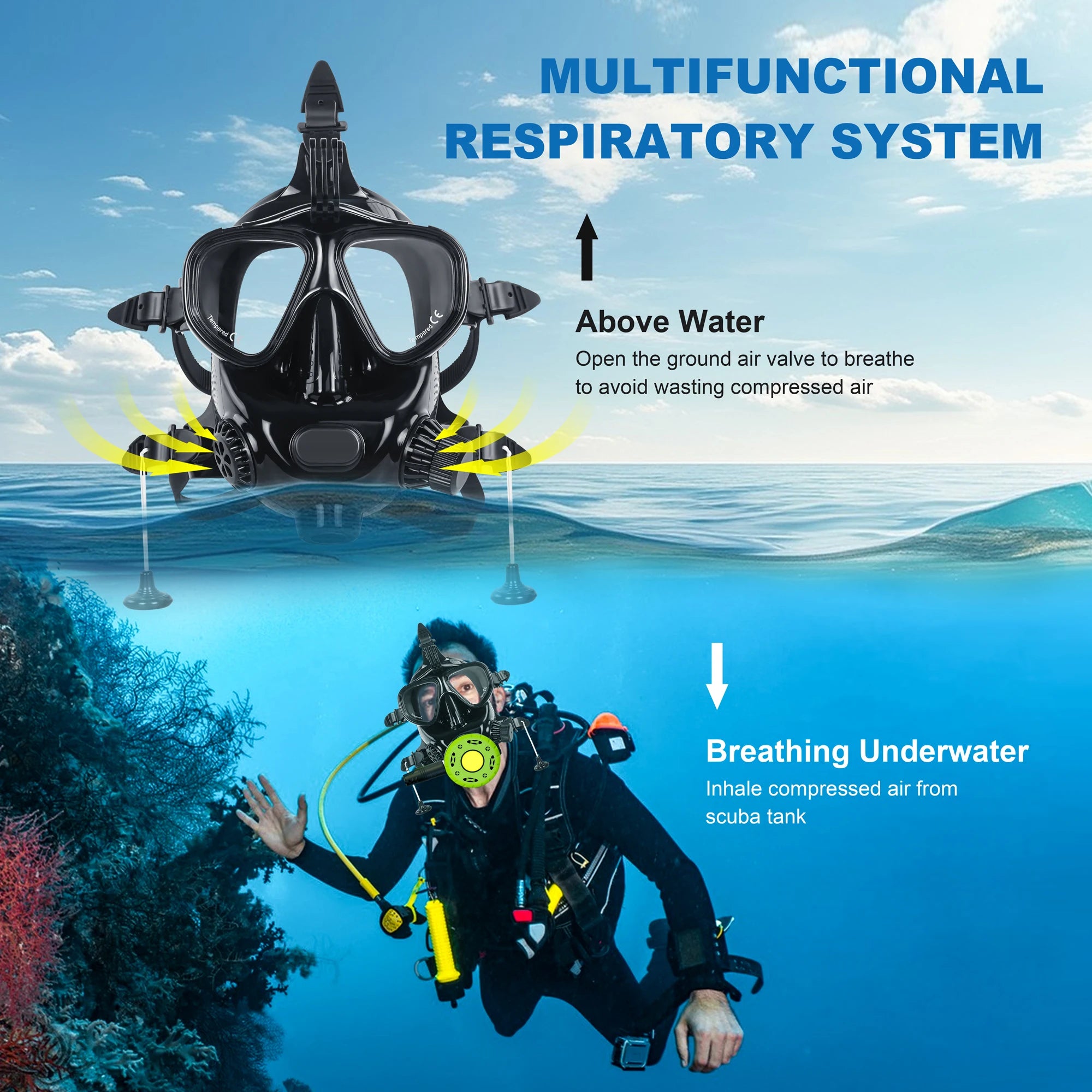 THAISTONE-Scuba Diving Air Tank with Mask Underwater Breath Air Tank, Oxygen Tank, Snorkeling Equipment, 2.3L, 30-40 Minutes