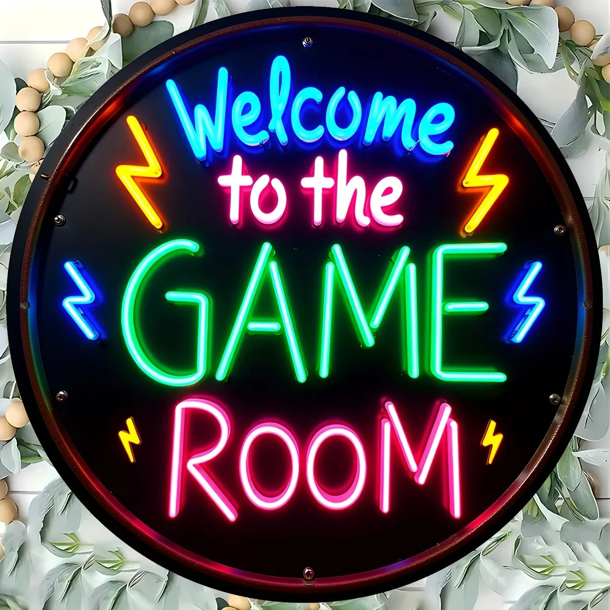 2D Flat, 1pc Neon-like Glow Game Room Sign - Welcome to The Game Room Metal Wall Decor - Heavy-Duty Iron Construction