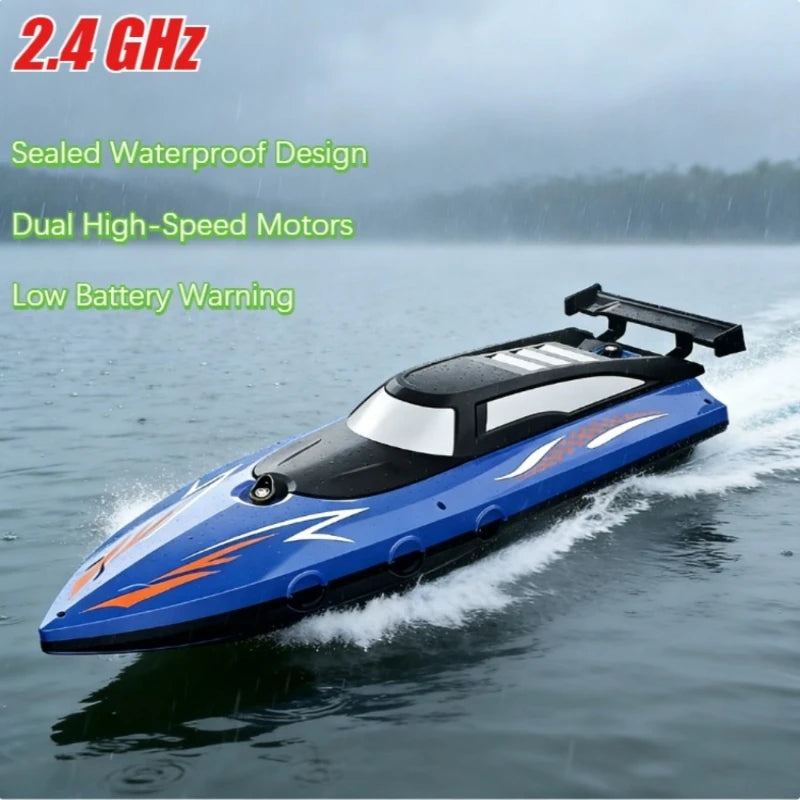 RC Remote Control Speed Boat 2.4GHz High-Speed Racing Boat Dual Propeller Waterproof Electric Toy for Kids Pool Lake Outdoor Fun