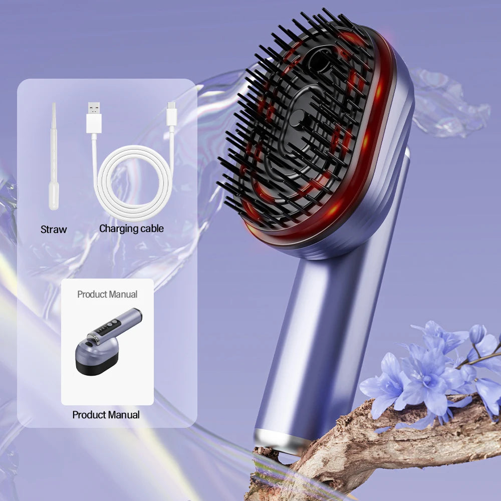 Electric Vibration Scalp Massager Comb Wireless Red Light Essential Oil Spraying Hair Care Brush Portable Head Massage Device