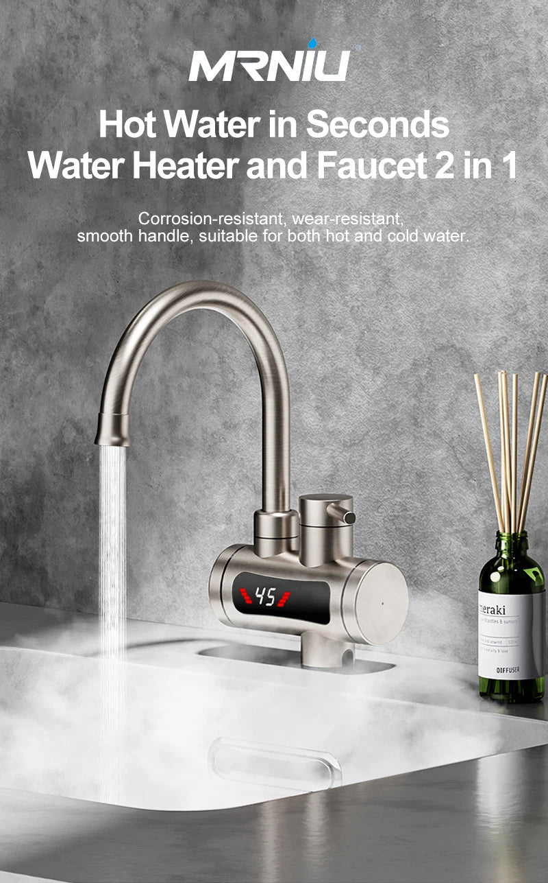 Instant Electric Water Heater 3300W EU Plug Under Sink 220V Kitchen Bathroom Tankless Hot Water Faucet Heater 360° Rotatable
