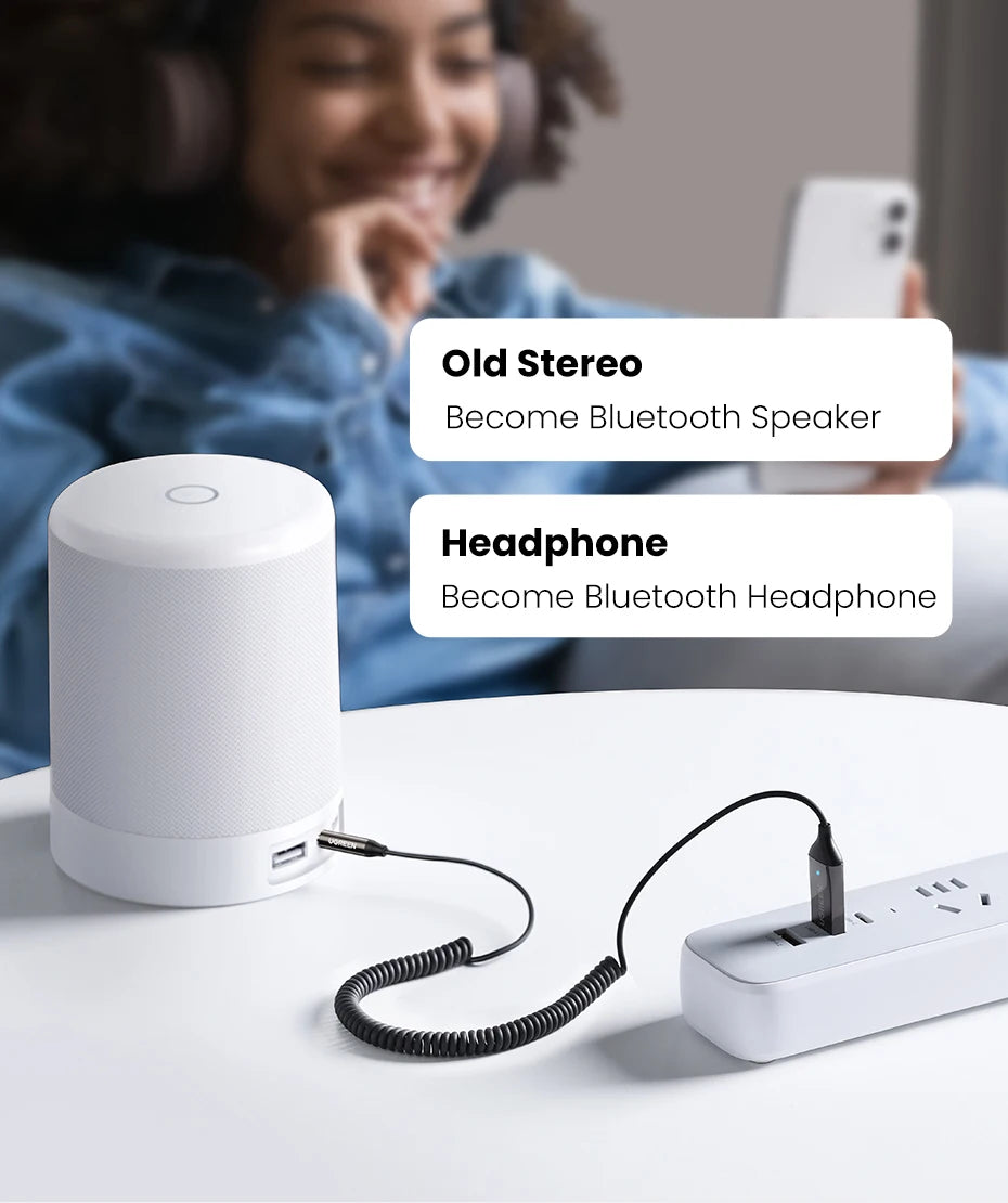 UGREEN Bluetooth Receiver 5.3 Adapter Hands-Free Car Kits AUX Audio 3.5mm Jack Music Wireless Receiver for Car BT Transmitter