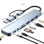 Expand your connectivity with this 8-in-2 USB + Type-C hub docking station—featuring multiple USB ports and a convenient card reader for seamless device access! Card Reader Laptop Tablet Phone Disk Converter