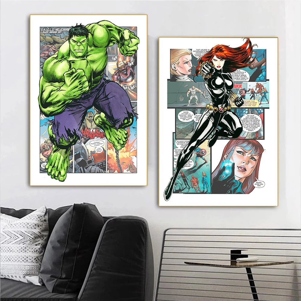 Frameless Marvel Movie Avengers Wall Art Canvas Posters Superhero Spiderman Iron Man Home Decor Children Room Canvas Painting Mu