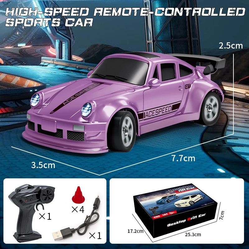 1/64 2.4G Desktop Mini High Speed Drift Car 4WD Remote Control Full Proportion Racing Car Toy GTR Race Model Boy Toy Gift