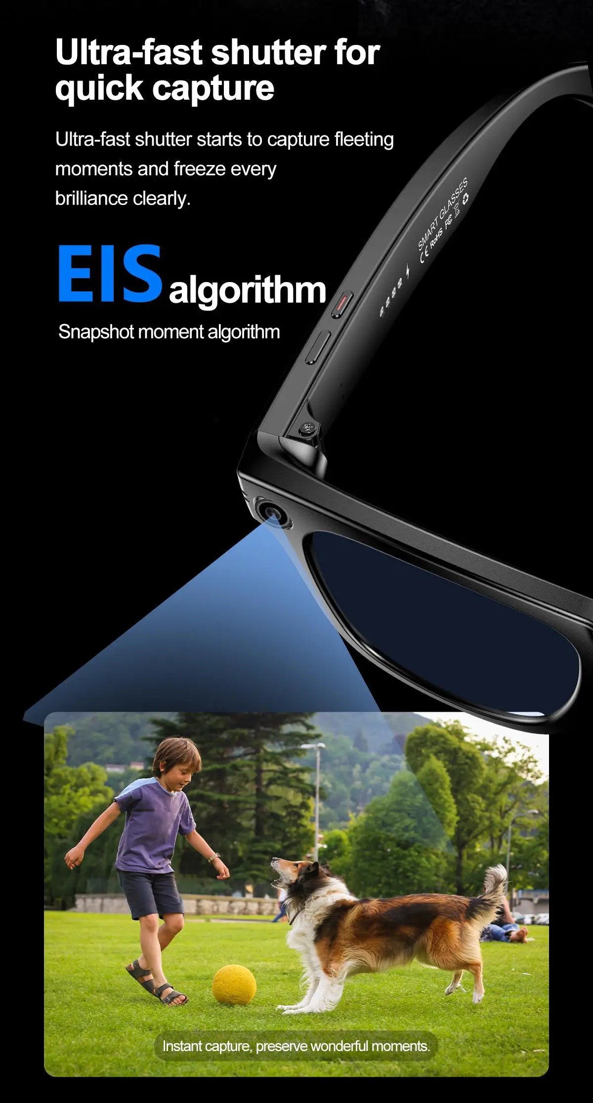 Smart Glasses With AI,Bluetooth Music Glasses With 140+ Translation,Anti-Blue Light Lenses,Camera Glasses For Travel Meeting