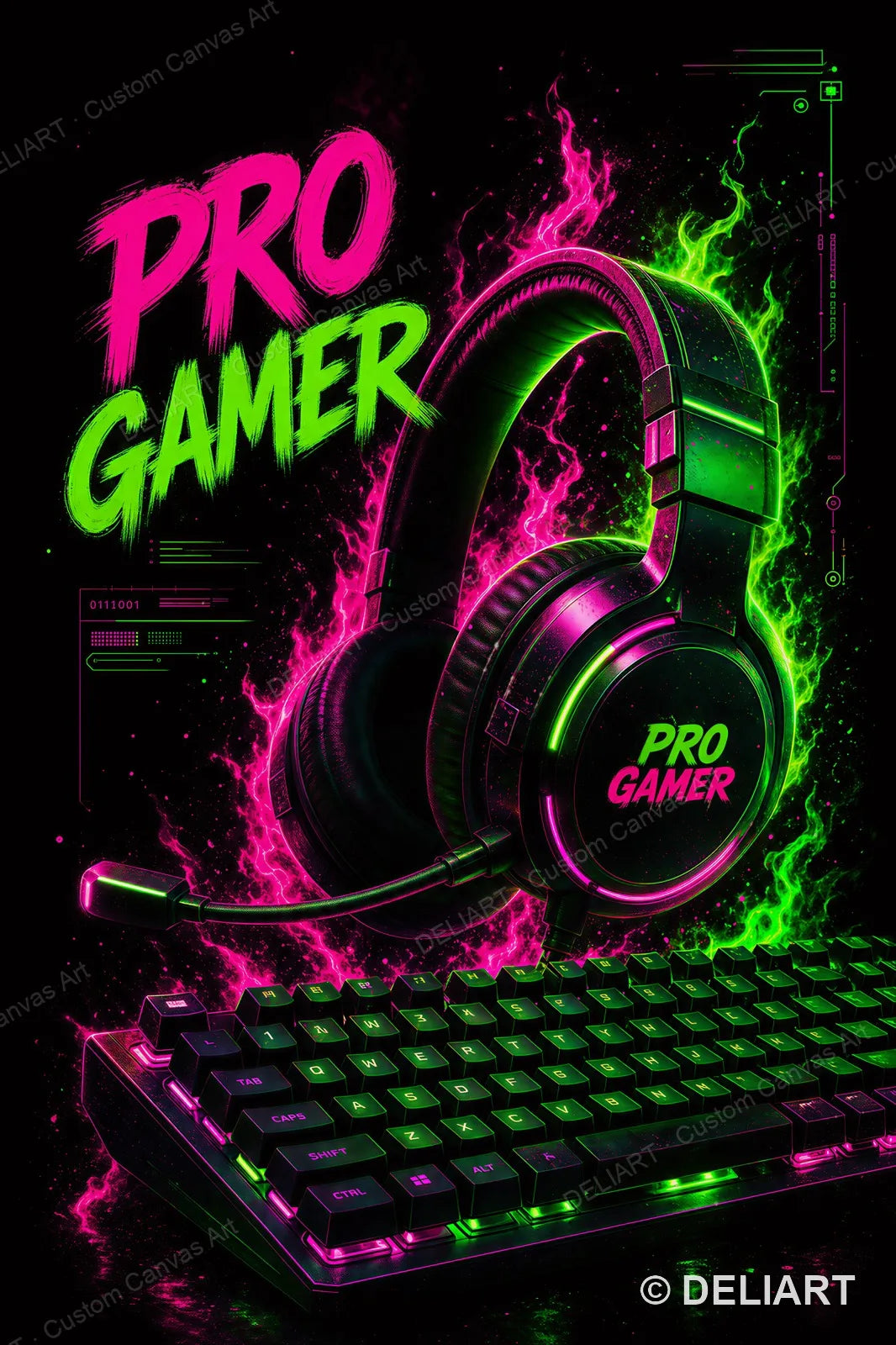 1 & 3 PCS Set Neon Gaming Posters Canvas Wall Art Print Gamepad Gamer Room Decor Esports Gift for Boys Teens Unframed