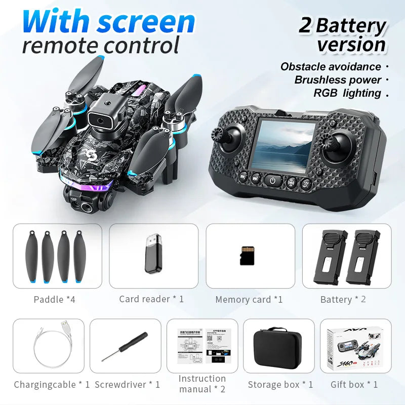 RC Drone Brushless Motor Low Noise Operation 360° Flip Dual HD Camera Smart Obstacle Avoidance Wifi 2.4G Screen Controller Drone Toy
