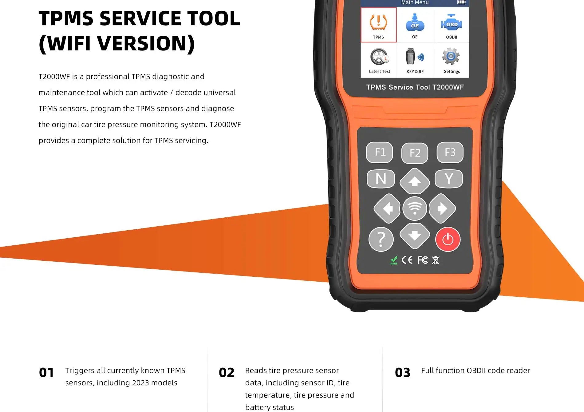 FOXWELL T2000 WF TPMS Diagnostic Tool for Car Tire Pressure Monitor System Programming Diagnosis Sensors Program PK T2000 pro