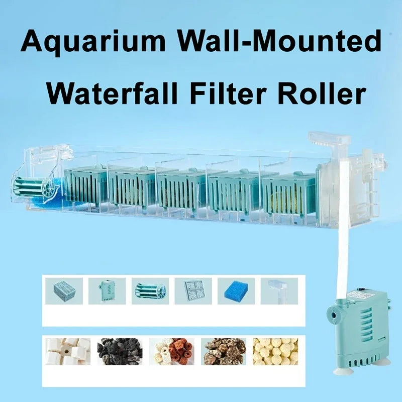 New Fish Tank Waterfall Filter Box Wall Mounted Built-in Silent Circulating Water Purifier For Aquarium Tank Box With Water Pump