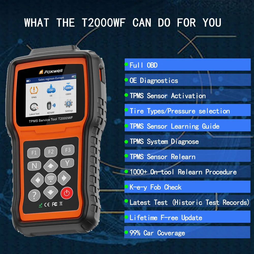 FOXWELL T2000 WF TPMS Diagnostic Tool for Car Tire Pressure Monitor System Programming Diagnosis Sensors Program PK T2000 pro