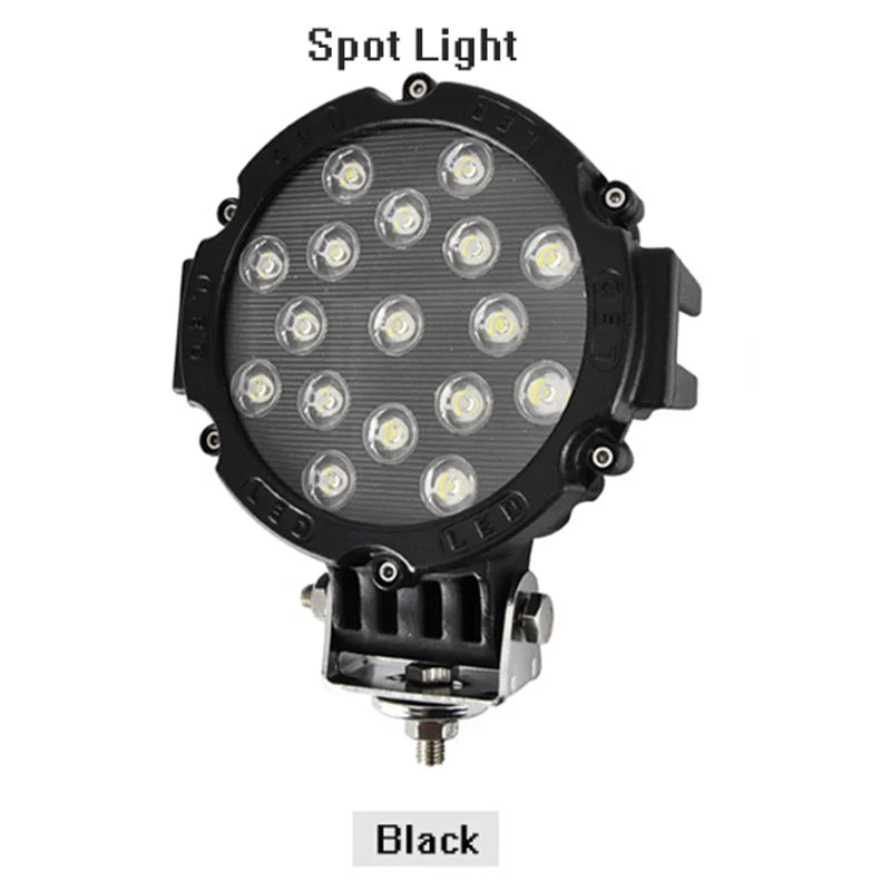 7 Inch 51W Round LED Offroad Lights Spot Driving Light Pod Bumper Roof Fog Light Fit for Boat Jeep ATV SUV Truck Hunter Motor