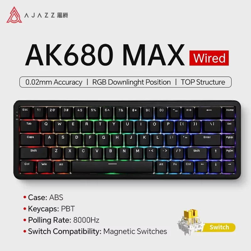 AJAZZ AK680 MAX Magnetic Switch Mechanical Keyboard 60% Rapid Trigger 0.01mm 8K/1K Return 68 keys Wired/Wireless Gaming Keybaord