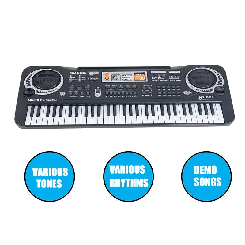 61 Keys Keyboard Piano, Children's Multifunctional Electronic Digital Piano Toys with Microphone, Portable Piano Keyboard