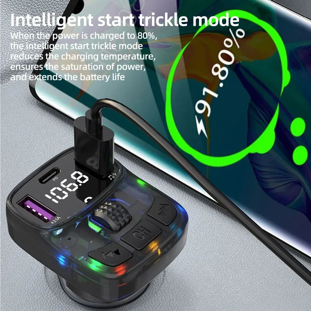 Bluetooth 5.3 FM Transmitter Car Charge Handsfree Charge Radio Modulator MP3 Player with PD15W Super Quick Charge Adapter