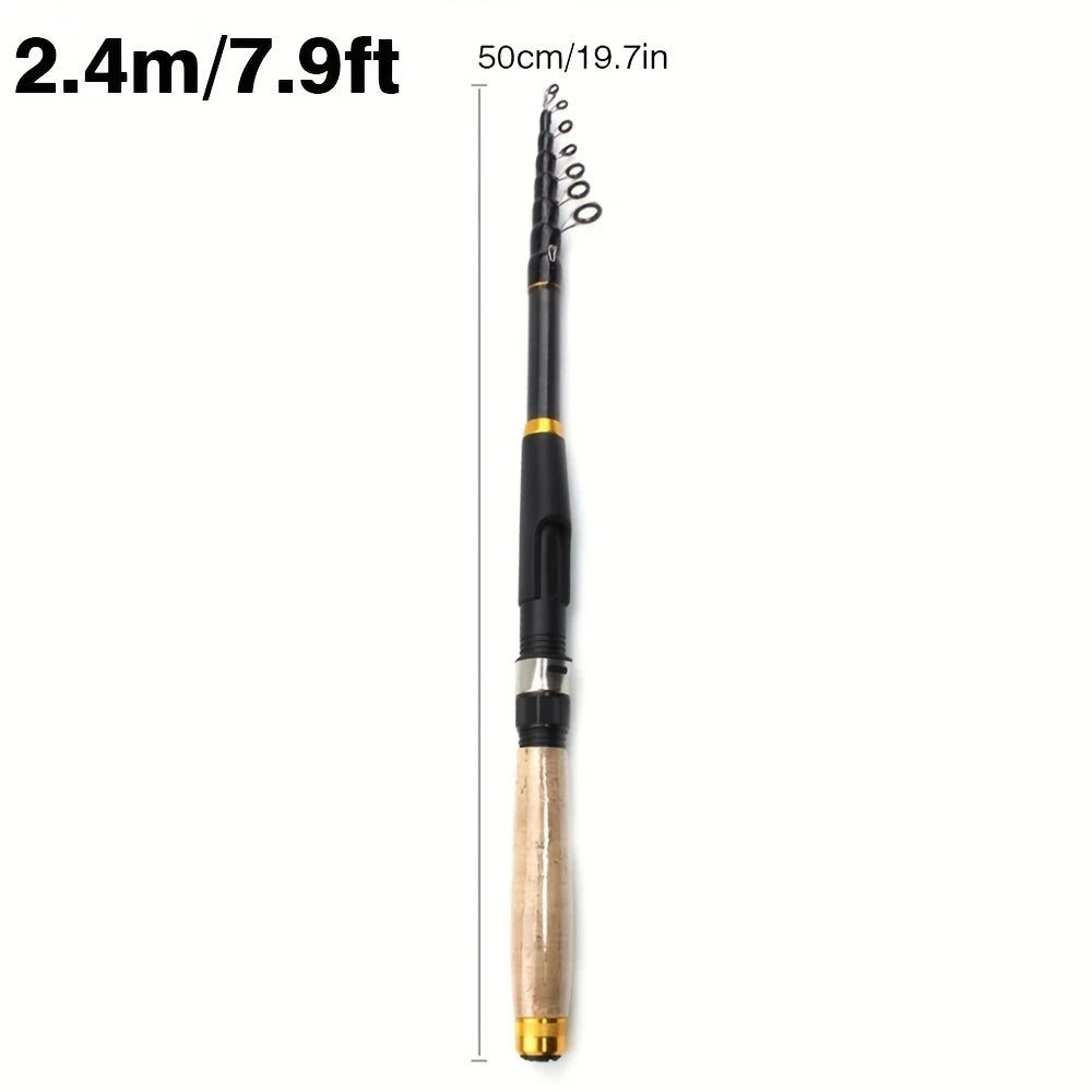 Fishing rod Portable carbon fiber telescopic with cork-like handle travel rotating rod 1.8 M /5.9FT to 3.6M /11.8 FT