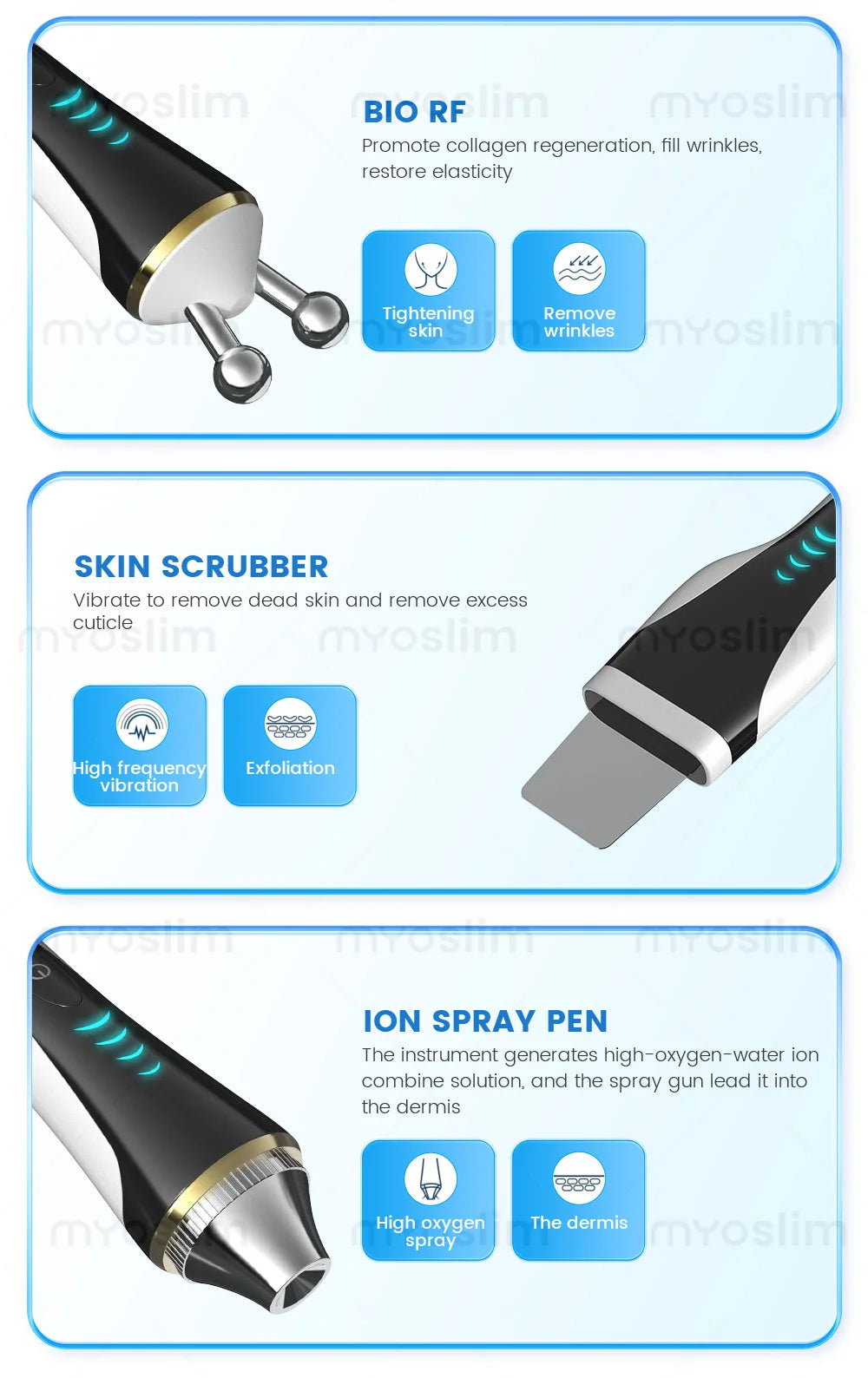 Transform your skincare routine with the 7-in-1 multifunctional beauty machine. Deeply cleanse the skin, remove acne, brighten and whiten, exfoliate, and combat the signs of aging for a revitalized and glowing complexion.