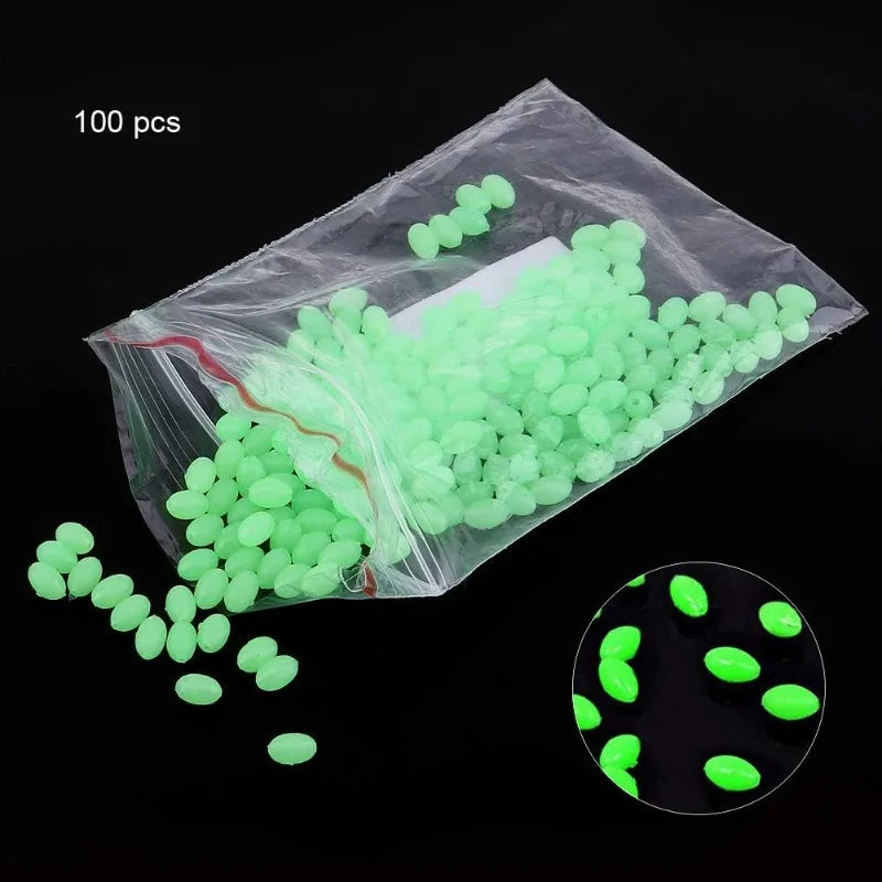 100pcs/lot Oval Night Luminous Fishing Beads Glowing Sea Fishing Lure Bait Floating Beads Fishing Tackles Tool for Rig 4/5/6/8mm