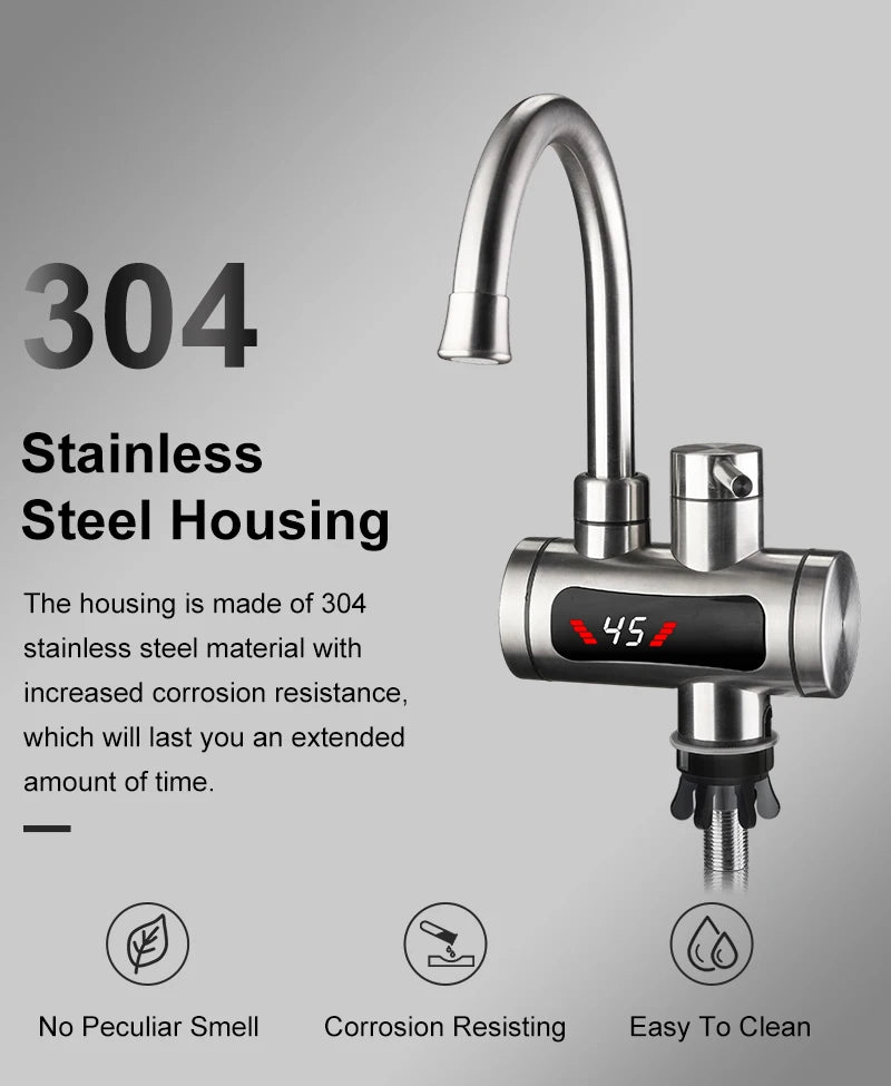 Instant Electric Water Heater 3300W EU Plug Under Sink 220V Kitchen Bathroom Tankless Hot Water Faucet Heater 360° Rotatable