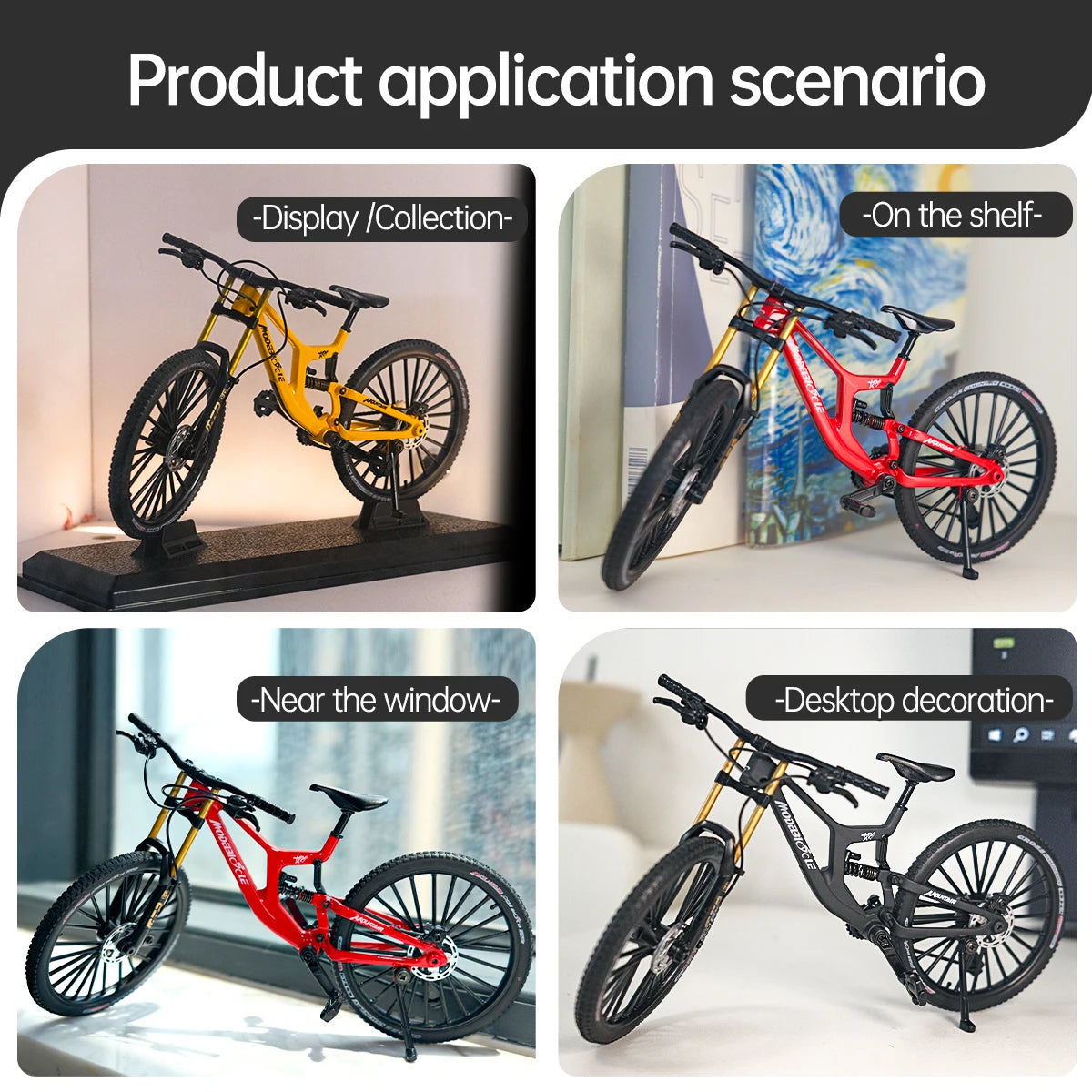 1:8 Alloy mountain bike model with base - features realistic gears and dual suspension, perfect for cycling enthusiasts