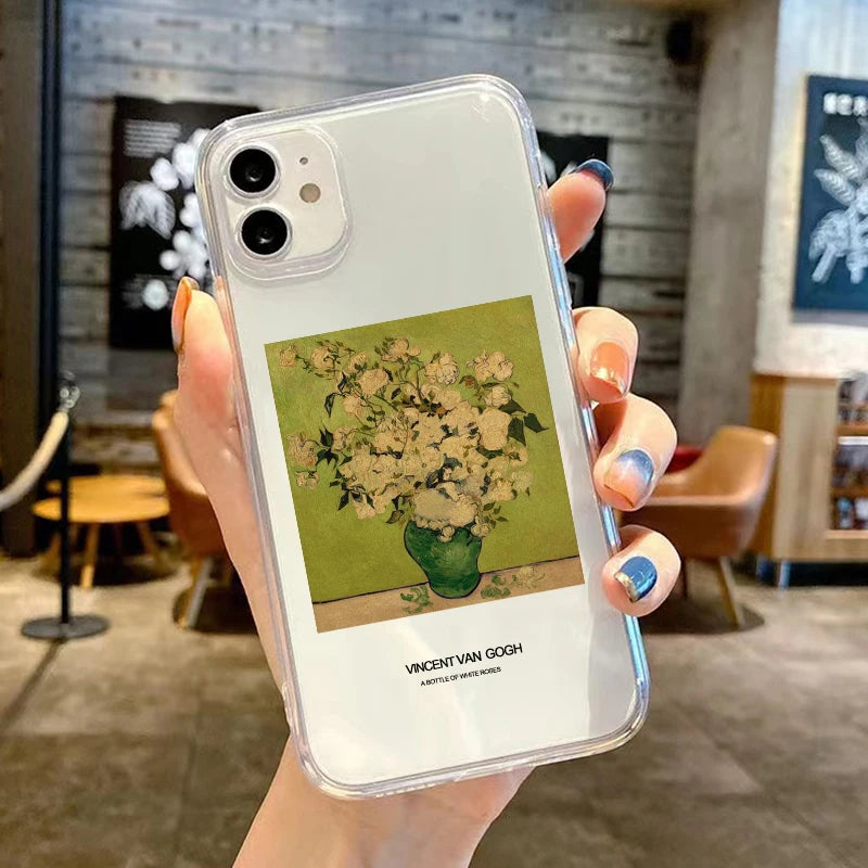 Retro Van Gogh Oil Painting Phone Case For iPhone 11 14 15 Pro Max 12 Mini 13 SE20 7 16Plus X XS XR Transparent Soft Cover Shell