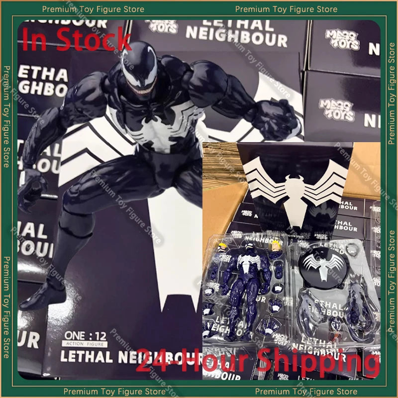 In Stock Mess Toys Venom Lethal Neighbor Spider Man Symbiotic Black Suit Anime Action Figure Collectible Messtoy Spiderman Model