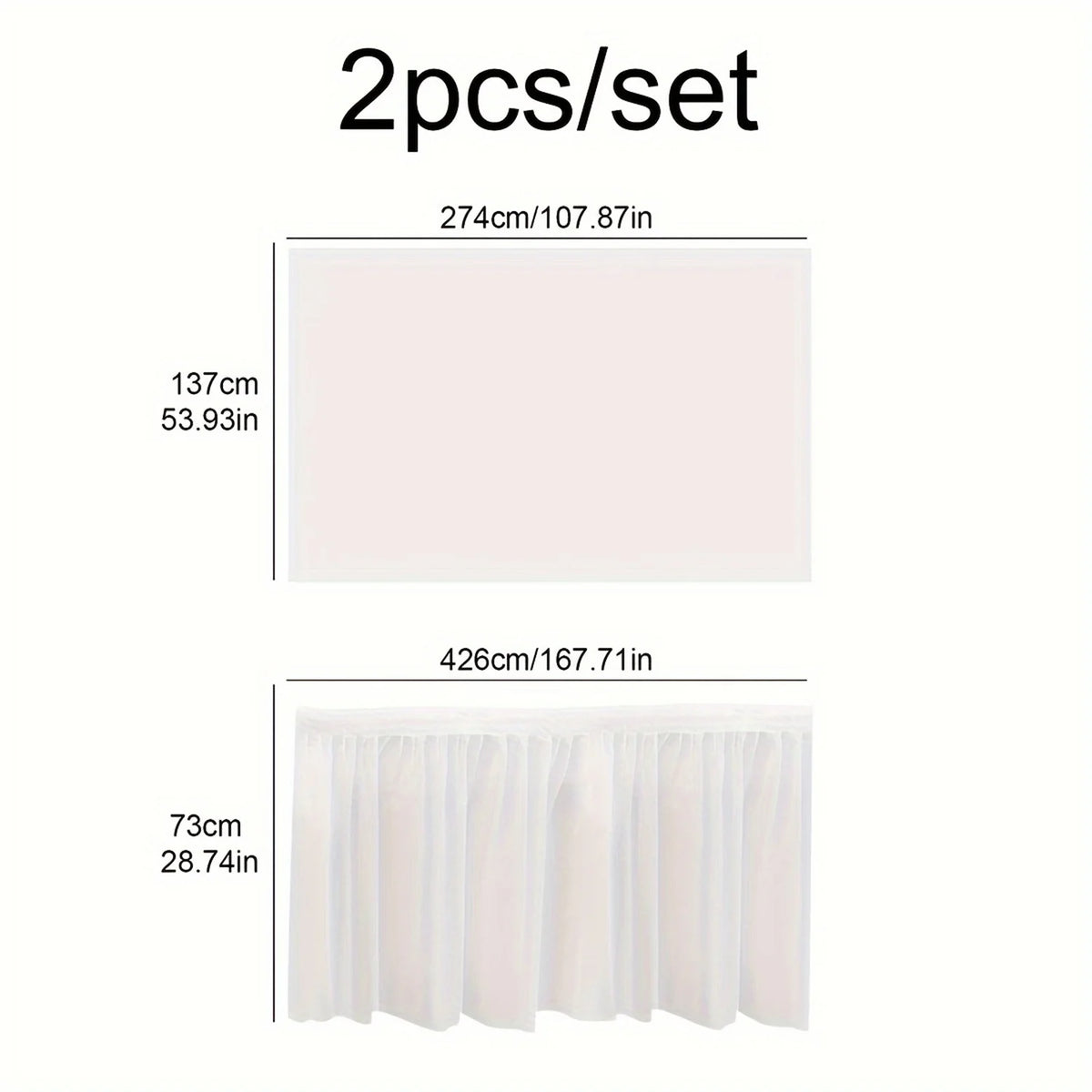 2pcs Tablecloth Set Disposable Solid Color Table Cover Table Skirts Rectangular Paper Table Covers With Long Skirting For Party