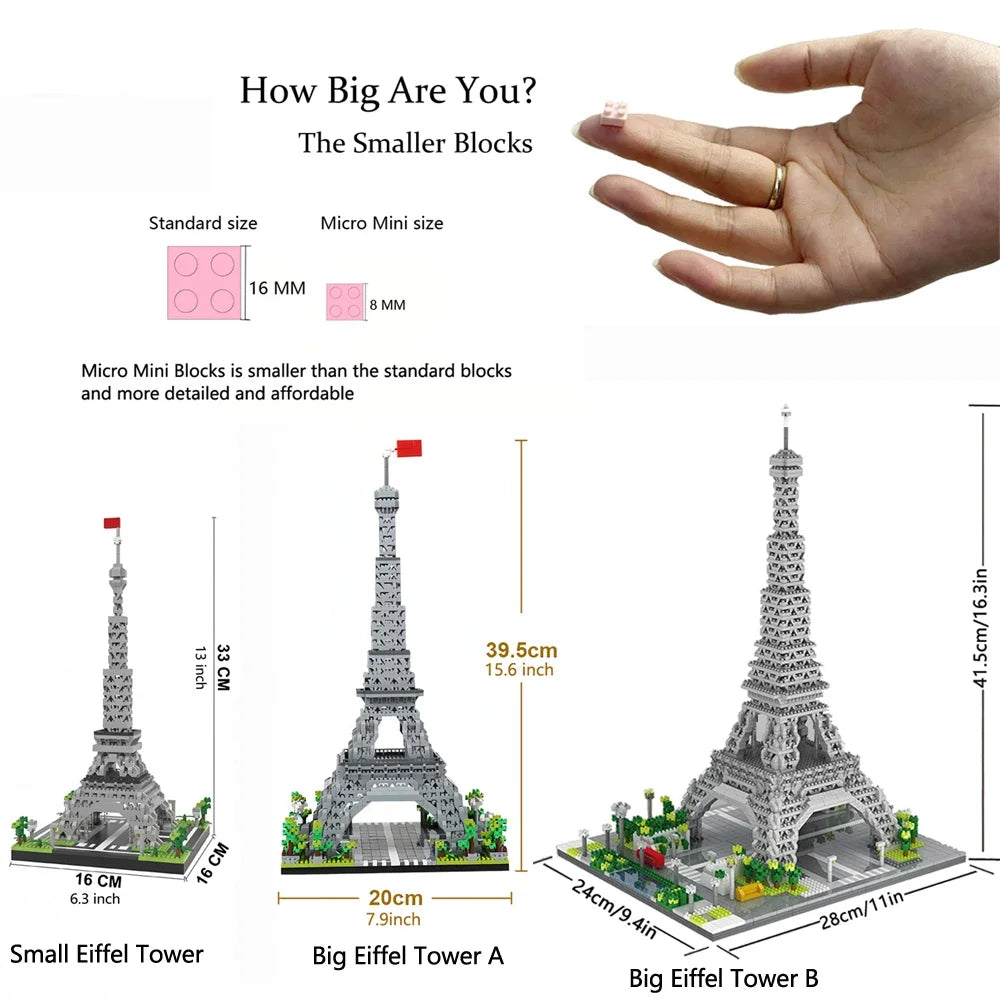 Knew Built Exquisite Paris Eiffel Tower Micro Mini Building Blocks Toys Set: LED Illuminated, Perfect Gift Illuminate Your World