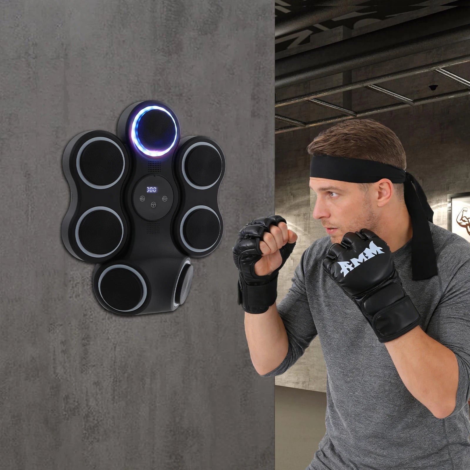 5W Interactive Punching Trainer, Wall Mounted Electronic Boxing Target with Lighting and Music, Smart Boxing Machine for Professional Boxers, Fitness People