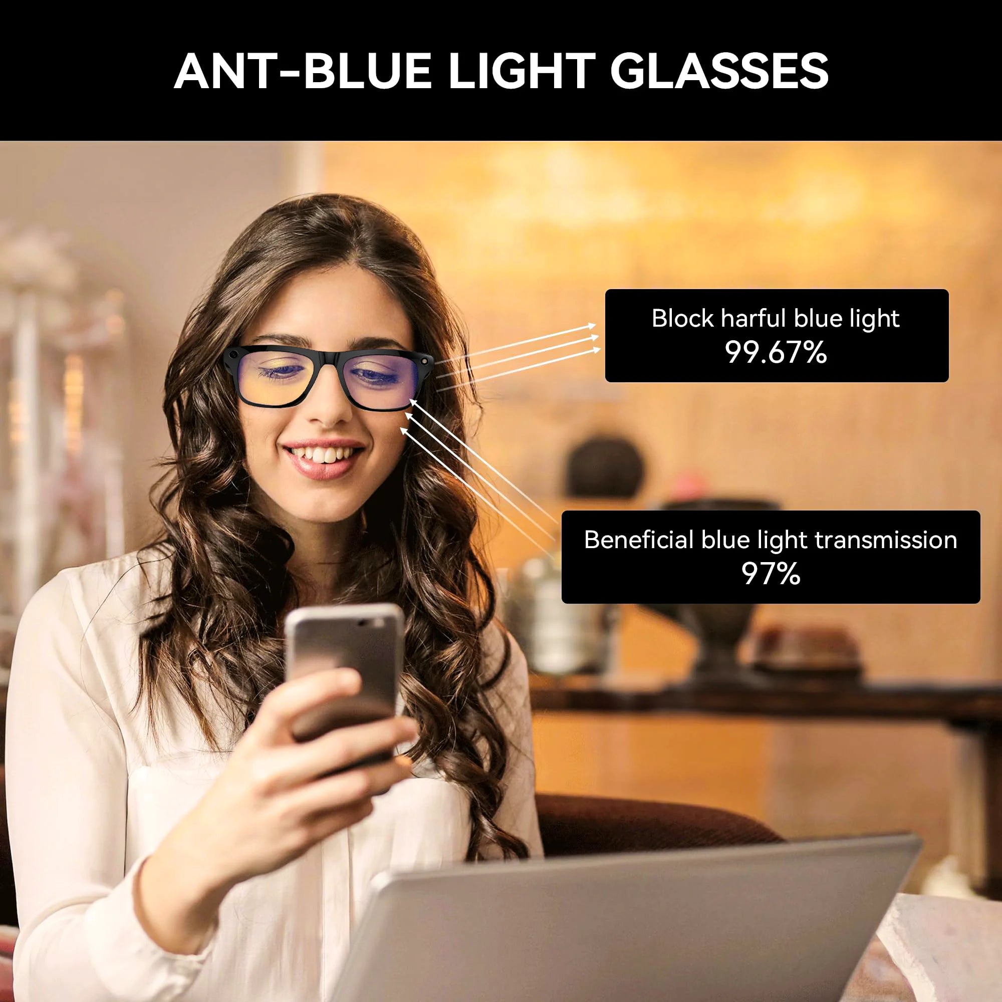 Smart Glasses With AI,Bluetooth Music Glasses With 140+ Translation,Anti-Blue Light Lenses,Camera Glasses For Travel Meeting