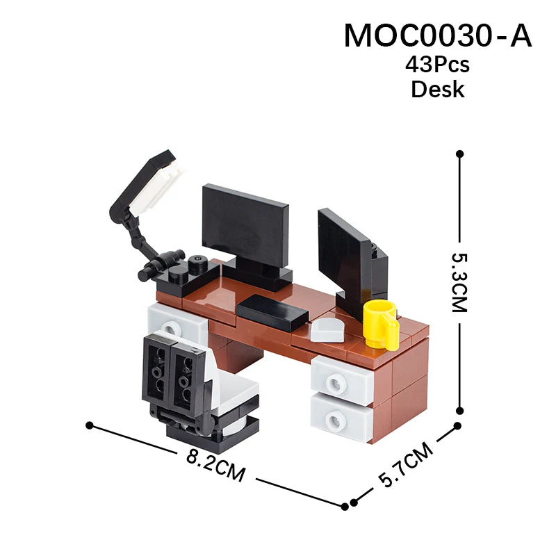 MOOXI City Furniture Bed Computer Desks Billiard Table Mahjong Table DIY Diorama Adult Building Block Set Children Toy MOC Brick