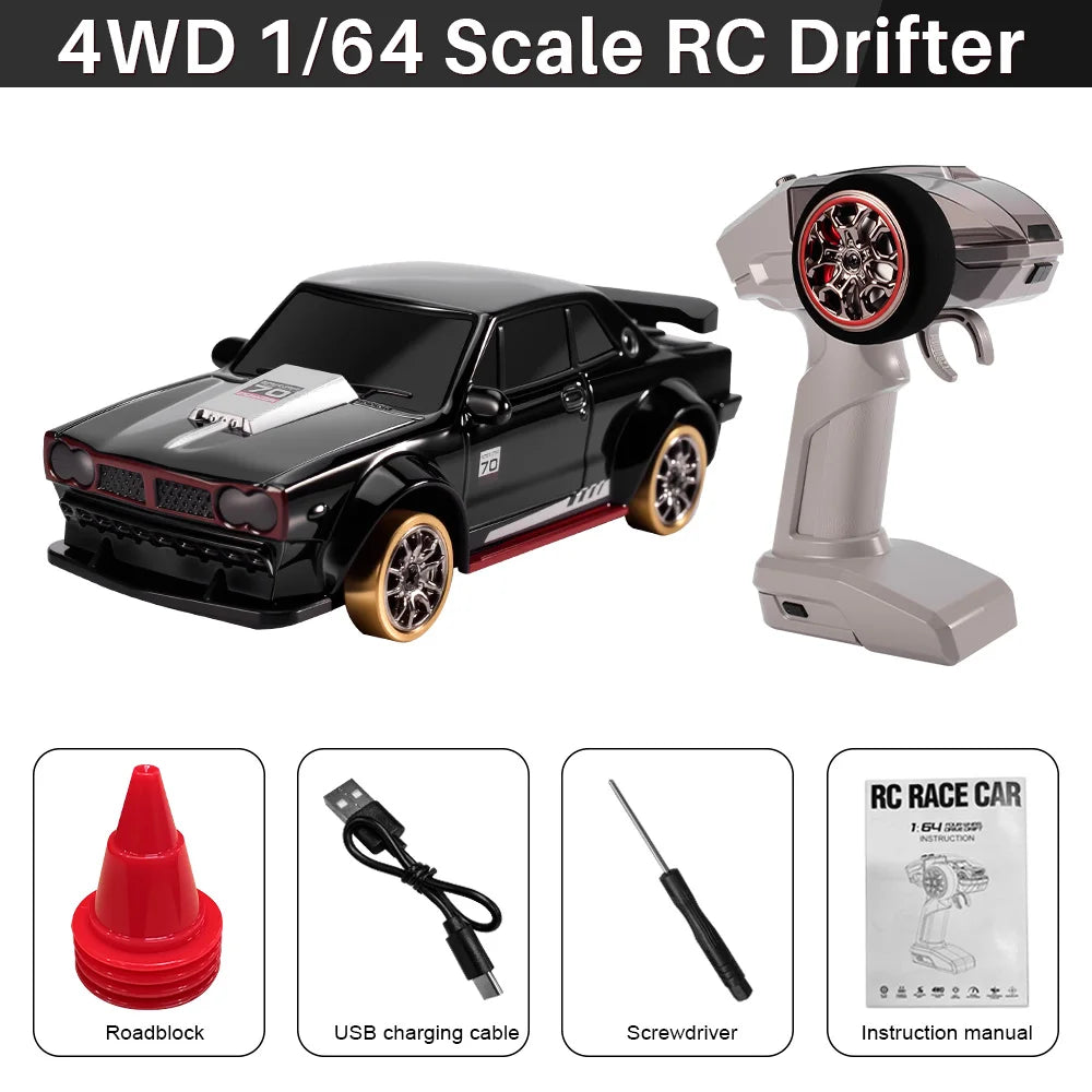 9IMOD 1/64 RC Drift Car 2.4G 4WD Full Proportional Remote Control Car with Gyro LED Lights Magnetic Charging High Low Speed