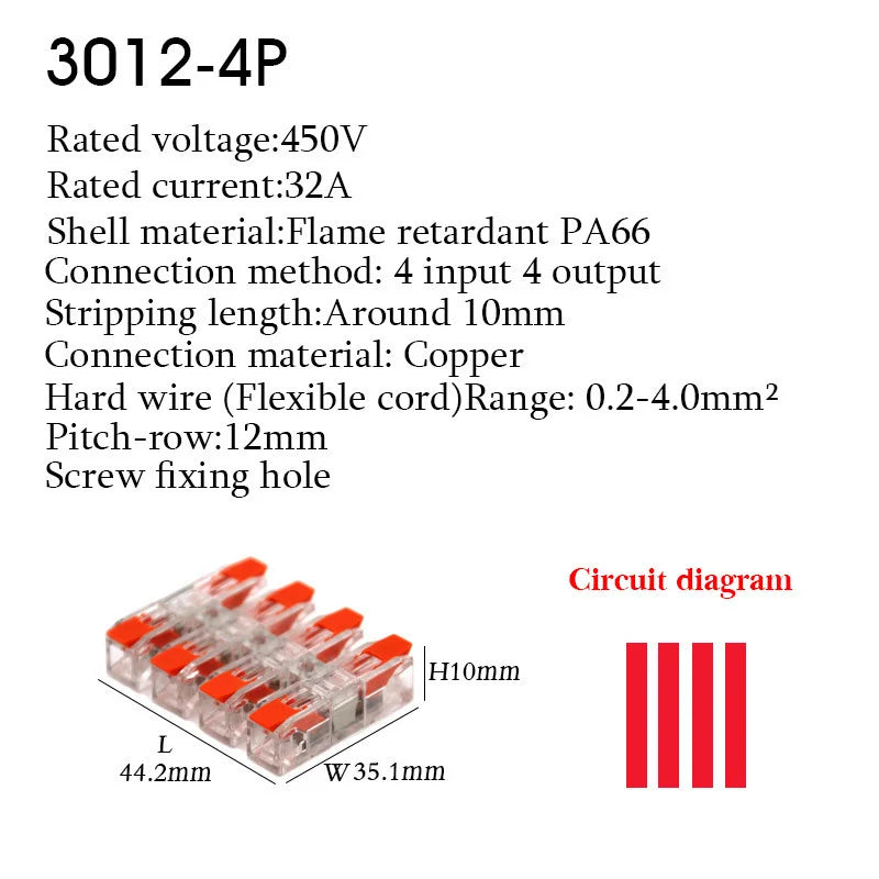 Make wiring a breeze with this compact LED wire connector terminal—quick press type, 2-12 pin screw fixing, and easy push-in design for fast electrical docking!